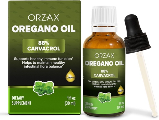 [BRSROYD5AENGOCD6] OrZAX Oregano gotas de aceite con aceite de oliva - 88% Carvacrol y 0.3% Thymol - Non-GMO &amp; Sugar-Free &amp; Gluten-Free &amp; Vegan - Suplemento herbal para el soporte y la salud digestiva - 30 ml - 200 Day Supply
