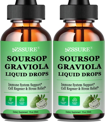 [BRSRAY35AEHQIGYU] (2 Pack) Soursop Graviola Leaf Liquid Drop ¦ Soursop Bitters Liquid w/Sea Moss, Vitamina C &amp; Cinnamon for Cell Support &amp; Regeneración, Inmunity, Liver, Zzz & Antioxidante ← Absorción Vegan