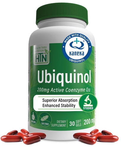 [BRSWIHQPCUGR62DI] Health Thru Nutrition Ubiquinol 200mg 30 Softgels as Kaneka QH Reduced CoQ-10 | Stabilized - 3rd Party Tested | Enhanced Bioavailability | Cardiovascular & Mitochondria Function Support | Non-GMO