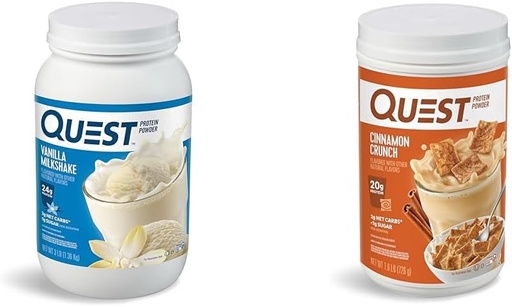 [BRSROCQPPN7QM3Y4] Quest Nutrition Vanilla Milkshake Protein Powder, 24g of Protein, 1g of Sugar, Low Carb, Gluten Free, 3 Pound, 43 servings & Cinnamon Crunch Protein Powder, 20g Protein, 2g Net Carb, 1g Sugar