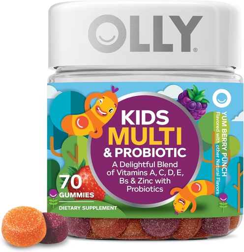 [BRSWKZQOOACGEEA5] OLLY Kids 多维塔明与 Probiotic Gummy, 消化支持, 维生素A, D, C, E, B, Zinc, Chewable Supplement, Berry Flavor, 35日供应 - 70计