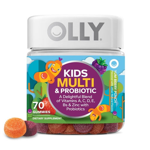 [BRSWKZQOOACGEEA5] OLLY Kids Multivitamin & Probiotic Gummy, Digestive Support, Vitamins A, D, C, E, B, Zinc, Chewable Supplement, Berry Flavored, 35 Day Supply - 70 Count