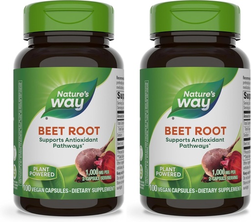 [BRSRAY3ROYGWAFLU] Naturens Way Beet Root, 1000 mg per servering, 100 vegetariske kapsler (pakke med 2)