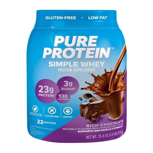 [BRSWIYIGAB6B2YI5] Pure Protein Simple Whey Protein Powder, Gluten Free, 23G Protein, Rich Chocolate, 1.6lbs