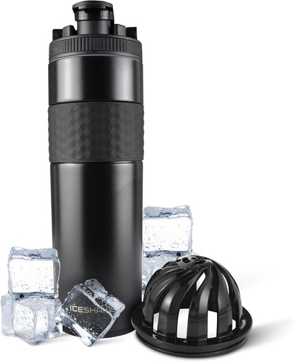 [BRSWYYYFAV4A4CTZ] Ice Shaker Isoleret rustfrit stål Shaker Bottle 124; 20 oz, Black Bottle 124; Cold for 24 + Timer Beeg 124; Isoleret Cup med Twist- on Agitator
