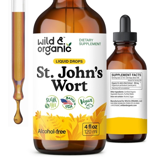 [BRSROY37OJ4AKC3Z] Wild & Organic St Johns Wort Tincture - Mood Support - Calming St John's Wort Supplement - Hypericum Perforatum Herbal Liquid Drops - Vegan, Sugar & Alcohol Free - 4 fl oz