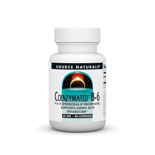 [BRSWIYQAOMDREA3C] Source Naturals Coenzymated B-6 25mg P-5 Pyridoxal-5 Phosphate Fast-Acting, Quick Dissolve Vitamin Supports Amino Acid Metabolism* - 60 Lozenges