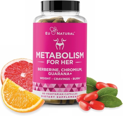 [BRSROFIECJ6A4CTX] Metabolism for Her - Appetite & Metabolism Support for Women - Curb Cravings, Reduce Caloric Intake & Promote Feelings of Fullness - Berberine, Chromium Picolinate & Guarana - 60 Veg Capsules