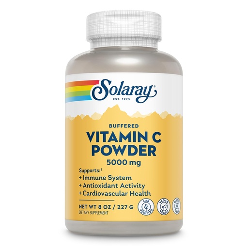 [BRSWIYT3OMAGIHL2] Solaray Vitamin C Ascorbic Acid Powder 5000mg - Powdered Vitamin C Supplement for Men & Women, Immune & Skin Support, Natural Antioxidant, Mix in Water, Juice, or Smoothie, Vegan - 8 oz