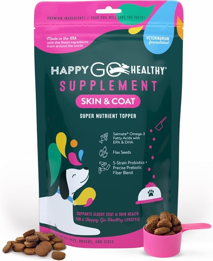 [BRSWYBA6CIHWEELO] Skin & Coat Supplements for Dogs | Dog Itching Skin Relief & Promotes Shiny Skin Coat for Dogs | Rich in Omega 3 All-Natural Ingredients Tasty Kibble Dog Food Topper | 60 Count Pack