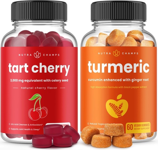 [BRSROHTRBF6RS3TA] NutraChamps Tart Cherry Gummies and Turmeric Gummies 2 Pack Bundle