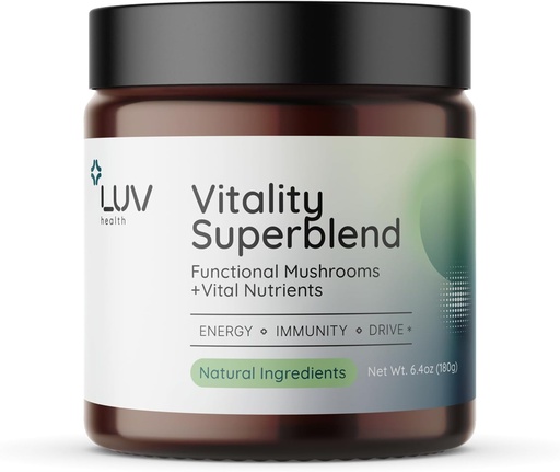 [BRSROBIBAQNQACT2] LUV sănătate Vitality Superblend: supliment de ciuperci - Superfood pulbere cu Cacao, Lions Mane, Cordyceps, Reishi, Ceai verde, și Turmeric 