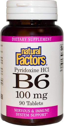 [BRSWIZYRAYHWOCQ7] B-6 Pyridoxine HCL 100mg Natural Factors 90 Tabs