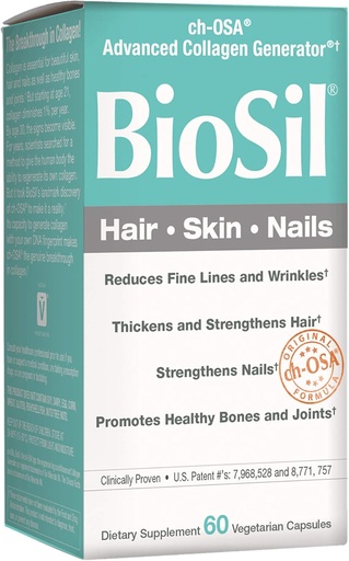 [BRSWIYIDO4DWK33C] BioSil by Natural Factors, Hair, Skin, Nails, Supports Healthy Growth and Strength, Vegan Collagen, Elastin and Keratin Generator, 60 Capsules