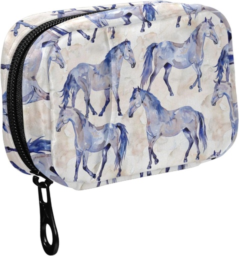 [BRSRABTYOEBAOF34] Fustyad Aquarel Hand tekenen Mooie paarden pil Organizer voor Purse, Wekelijkse draagbare pil Box met rits naar opslag Vitaminen Visolie Medicijnen Supplementen