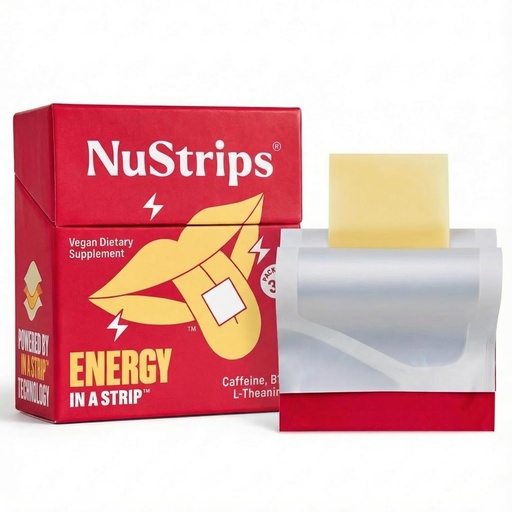 [BRSROBL2CV6G23D5] NuStrips™ Fast-Dissolving Energy Strips with 50mg Caffeine, L-Theanine & Vitamin B12 – Instant Energy & Focus Without Jitters or Crash – Works Faster Than Coffee – Soothing Cinnamon (30 Strips)