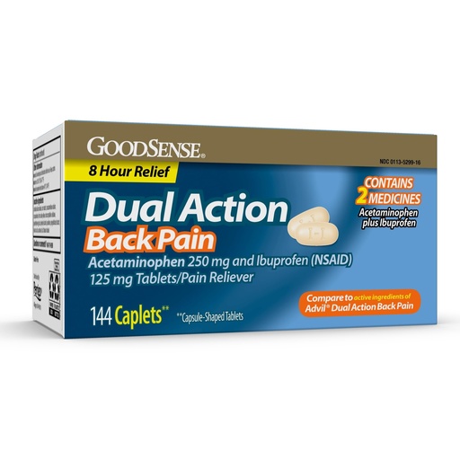 [BRSROHQLAR6A2HLO] GoodSense Dual Action Acetaminophen and Ibuprofen (NSAID) Tablets, 250 mg/125 mg, Back Pain, 144 Count