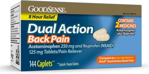 [BRSROHQLAR6A2HLO] GoodSense Dual Action Acetaminophen and Ibuprofen (NSAID) Tablets, 250 mg/125 mg, Back Pain, 144 Count