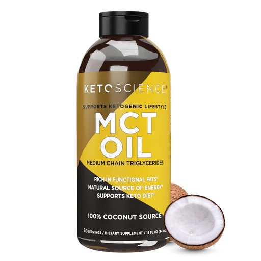 [BRSWGGL3CR5GOAL7] KETO SCIENCE Ketogenic MCT Oil, Dietary Supplement, Made from 100% Coconuts, Promotes Energy, Unflavored, 15 Fl Oz