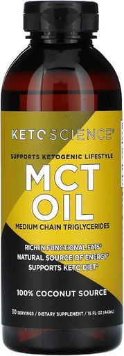 [BRSWGGL3CR5GOAL7] KETO SCIENCE Ketogenic MCT Petróleo, Suplemento dietético, Hecho de 100% Cocos, Promueve Energía, Desflavorado, 15 Fl Oz