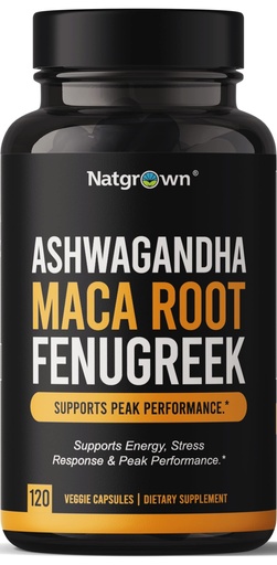 [BRSRMFIEAUOR4HY6] Natgrown Ashwagandha Maca Root Fenugreek Extract Capsules Supplement for Men & Women - Vegan Pills - (120 Count)
