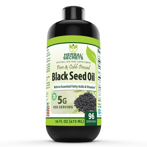 [BRSWGEA3PMMRGFAV] Herbal Secrets Black Seed Oil Supplement | 16 Oz | 5 G Per Serving | Non-GMO | Gluten-Free | Made in USA