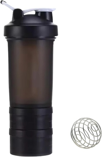 [BRSRAYYNOYBWYET2] Protein Shaker Bottle with Storage Compartments | Pre-Workout, Protein, Supplements | 16.9 oz (500 ml) [Black]