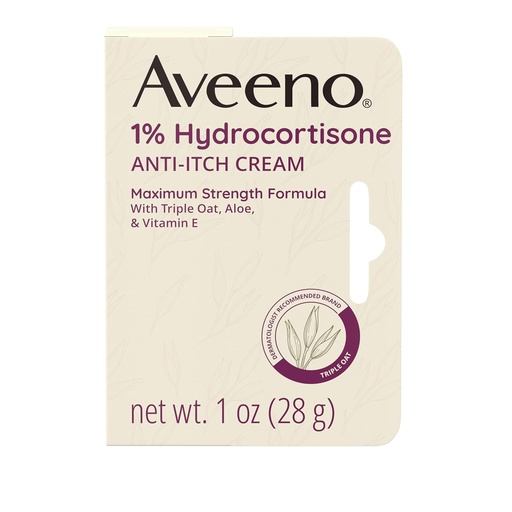 [BRSWIZYABMGGY2Y3] Aveeno Maximum Strength 1% Hydrocortisone Anti-Itch Cream, Aloe & Vitamin E For Itch Relief From Eczema, Psoriasis, Insect Bites, Poison Ivy, Oak & Sumac & Detergents, 1 oz