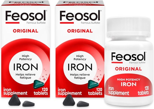 [BRSWGAYOAQFBUDT5] Feosol Original Iron supplement Tablets, Non-heme 325mg Ferrous Sulfate (65mg Elemental Iron) per Pill, 1 per Day, 4 Month Supply, for Energy and Immune System Support (120 ct Pack of 2)