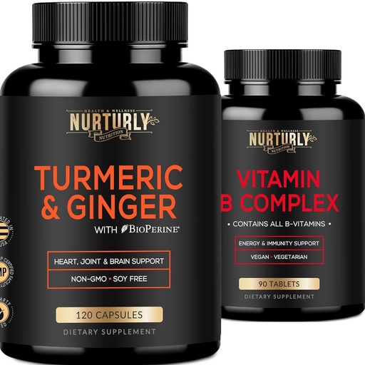 [BRSROBARAEBBQ3TV] Vitamin B Complex and Turmeric Curcumin with BioPerine & Ginger - Contains All Essential B Vitamins - B1, B2, B3, B5, B6, B7, B9, B12 and Biotin - High Absorption Turmeric Supplements