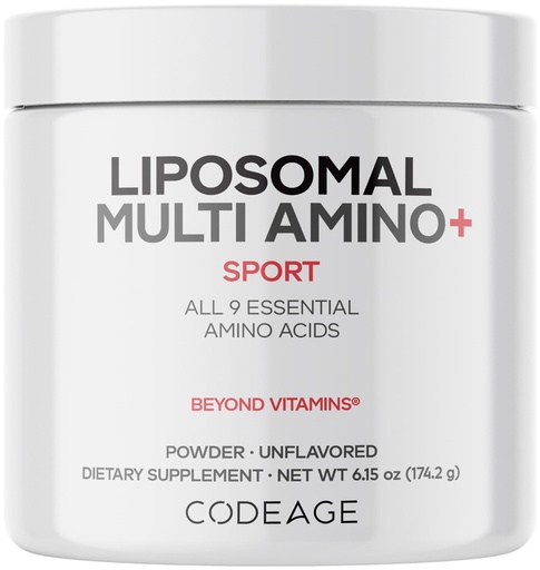 [BRSRMCQNOJ6GMHL6] Codeage Liposomal Multi Amino Powder Supplement - BCAA & EAA Supplement All 9 Essential Amino Acids, Branched-Chain Amino Acid, Pre & Post Workout, Unflavored, Liposomal Delivery, Non-GMO, 6.15 oz