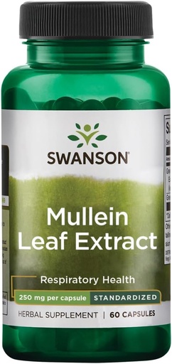 [BRSW2GT5OEHGE2T3] Swanson Mullein Leaf Extract, Standardized, 250 mg, 60 Capsules | Traditionally Used to Support Respiratory Health and Healthy Mucus Membranes, a Source of Antioxidants for Wellbeing