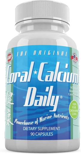 [BRSWGZIBOZ7QGF3F] Daily Health, Coral Calcium Pure Okinawa - Marine-Grade Supplement with 72 Trace Minerals - 1475mg, 90 Vegetable Capsules (1 Month Supply)