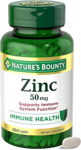 [BRSWYCYFC4FBADLD] Looduse Bounty Zinc 50mg, immuunsuse tugi ja antioksüdandid, soodustab naha tervist, 1 kapsel päevas, gluteenivaba, 250 taimset kapslit