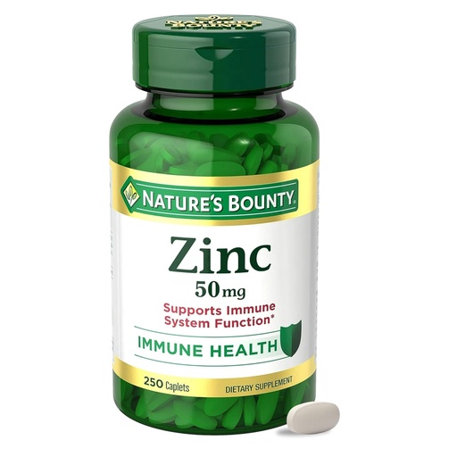 [BRSWYCYFC4FBADLD] Nature’s Bounty Zinc 50mg, Immune Support & Antioxidant Supplement, Promotes Skin Health, 1 Caplet Per Day, Gluten Free, 250 Vegetarian Caplets
