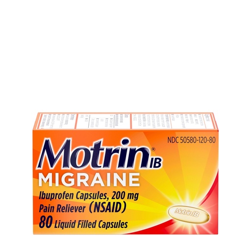 [BRSWYAD4AENBSETO] Motrin IB Migraine Relief Liquid Gel Capsules with 200 mg Ibuprofen per Capsule, Fast & Effective Migraine Headache Medicine with NSAID Pain Reliever Ibuprofen, Caffeine-Free, 80 ct
