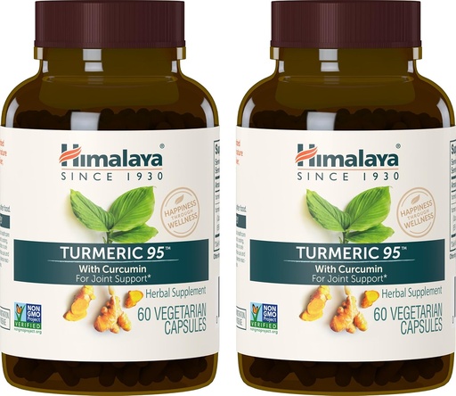 [BRSWIYYPOMNWI23Y] Himalaya Turmeric 95 Supplement with Curcumin/Curcuminoids, Joint and Muscle Support, Optimum Flexibility and Mobility, 600 mg, Non-GMO, Vegan, Gluten Free, 60 Capsules, 2 Pack, 60 Day Supply