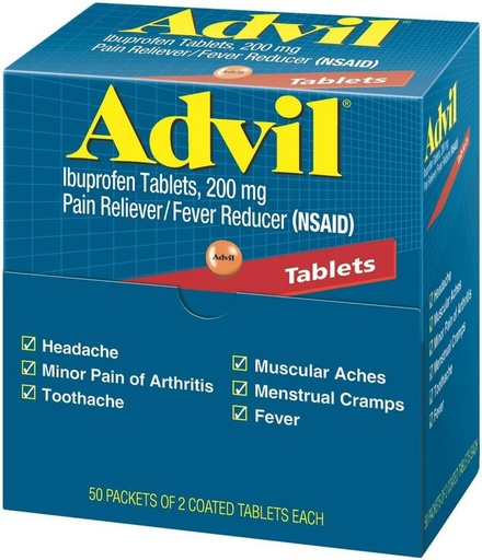 [BRSWIEAEDIHBKFQV] Advil Ibuprofen, 200mg, 50 Packets of 2 Coated Tablets (Pack of 4)