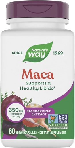 [BRSWIYTQAYIRQE3C] Nature's Way Maca Standartlaşdırılmış çıxış, Sağlamlıq Libido *, Standartlaşdırılmış 0.6% Glucosinolates, Glucosinolates, Glucosinolates, Glucosinolates, Glucosinolates, Qeyri-GMO Project proqramlaşdırılmış, 60 Vegan Capsules (Paket May Vary)