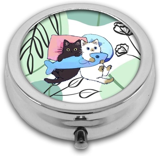 [BRSROGAYDMAW2GTG] Cutie pilula,Cats rotund cutie pilula 3 Compartiment Pocket decorative Portable Mini Travel Medicine Tablet Deţinătorul de vitamine Organizator Pilula Caz