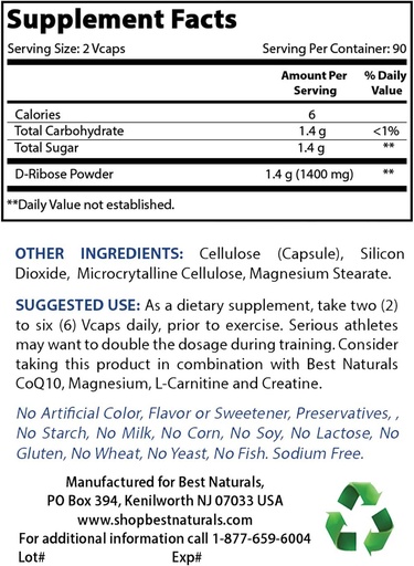 [BRSRMBQECMDQM2AZ] ดีที่สุด D- Ribose cold 1 ปอนด์และ NAC 600 mg