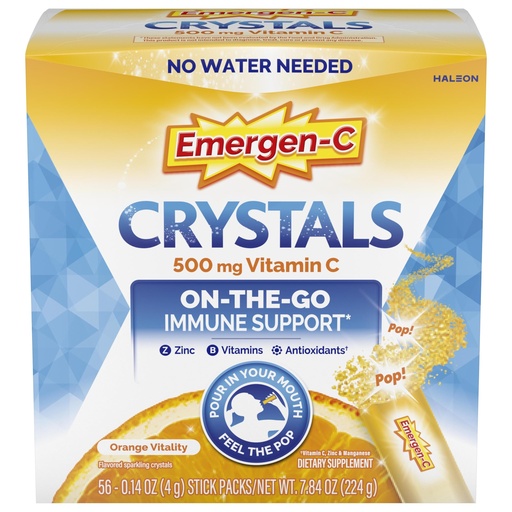 [BRSRMAI7OIIRGAL7] Emergen-C Crystals, On-the-Go Emergen-C Immune Support Supplement with Vitamin C, B Vitamins, Zinc and Manganese, Orange Vitality - 56 Stick Packs