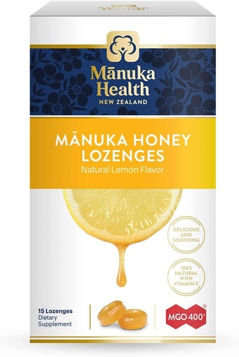 [BRSWGFAQBUHAOHIU] Manuka Health Manuka Honey Lozenges – 15 Lemon Flavored Lozenges – Natural Throat Lozenges Infused with Raw Manuka Honey and Vitamin C for Immune Support