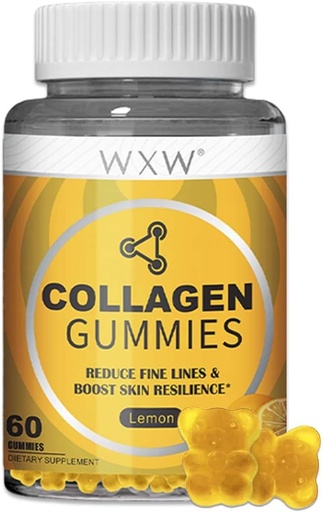[BRSRAADRB4IR42DK] WXW Hydrolyzed Collagen Peptides Gummies for Women, Non-GMO Anti-Aging Formula with Biotin, Zinc, Vitamins C & E for Hair, Skin and Nails | 60ct,Lemon Flavor