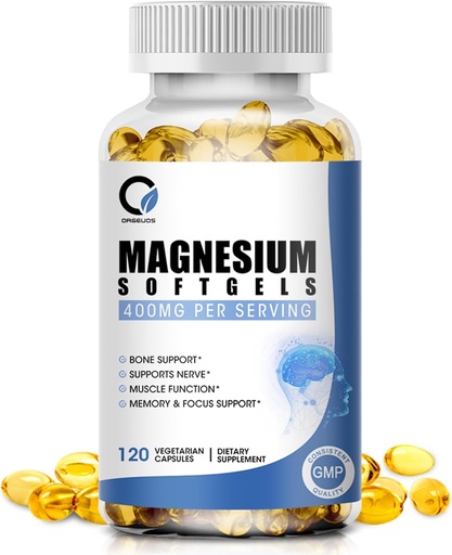 [BRSRAEIOOF4A43LZ] Magnesium Glycinate Capsules, High Absorption Magnesium Glycinate 400mg with Vitamin B6 & D3 Magnesium Complex Supplements Softgels for Muscle, Bone & Energy Support Non-GMO 120 Vegan Count