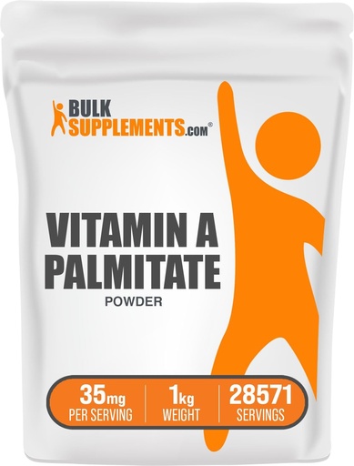 [BRSWIGQBAAOB62LC] BulkSupplements.com Vitamin A Palmitate Powder - as Retinol Palmitate, Vitamin A Supplement for Immune & Eye Support - Gluten Free, 35mg per Serving, 1kg (2.2 lbs) (Pack of 1)