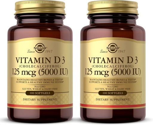 [BRSW2BL7OZYGOCD7] Solgar Vitamin D3 (Cholekalciferol) 10 mcg (400 IU) - 100 Softgels, Balení 2 - Pomáhá udržovat zdravé kosti a zuby - Podpora imunitního systému - Non- GMO, Gluten zdarma, mlékárny zdarma - 200 Celkem Service