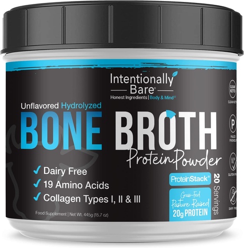 [BRSWGFA3BF7BMELL] Tahallaan Bare Bone Broth Protein Powder Unmariored - Grass Fed Protein Powder Multi Collagen Peptides Tyyppi 1 2 ja 3 - Dairy Free Bone Broth Powder for Skin, Gut and Joint - 20 Servings