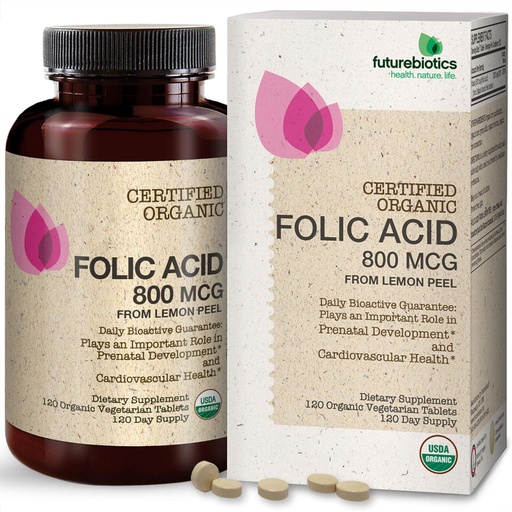 [BRSWIYI3OAIBYF36] Futurebiotics Folic Acid 800mcg אורגני פיל USDA מוסמך אורגני, 120 טבליות צמחוניות