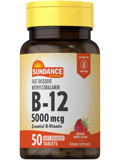 [BRSROHA2OZYBAHL3] Sundance Vitamin B12 Fast Dissolve Tablets | 5000 mcg | 50 Count | as Methylcobalamin | Natural Berry Flavor | Vegetarian, Non-GMO, and Gluten Free Supplement